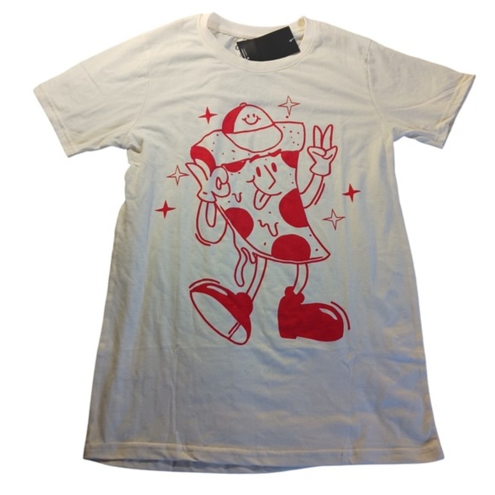 Cartoon Pizza Slice Graphic Tee Unisex S NWT Retro Foodie Streetwear‎ Shirt